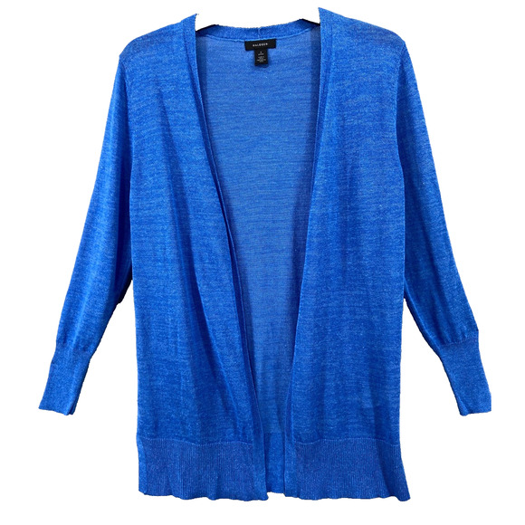 Halogen Cardigan Womens Sz SP Linen Blend Sweater Blue Long Sleeve Lagenlook New - Picture 1 of 9